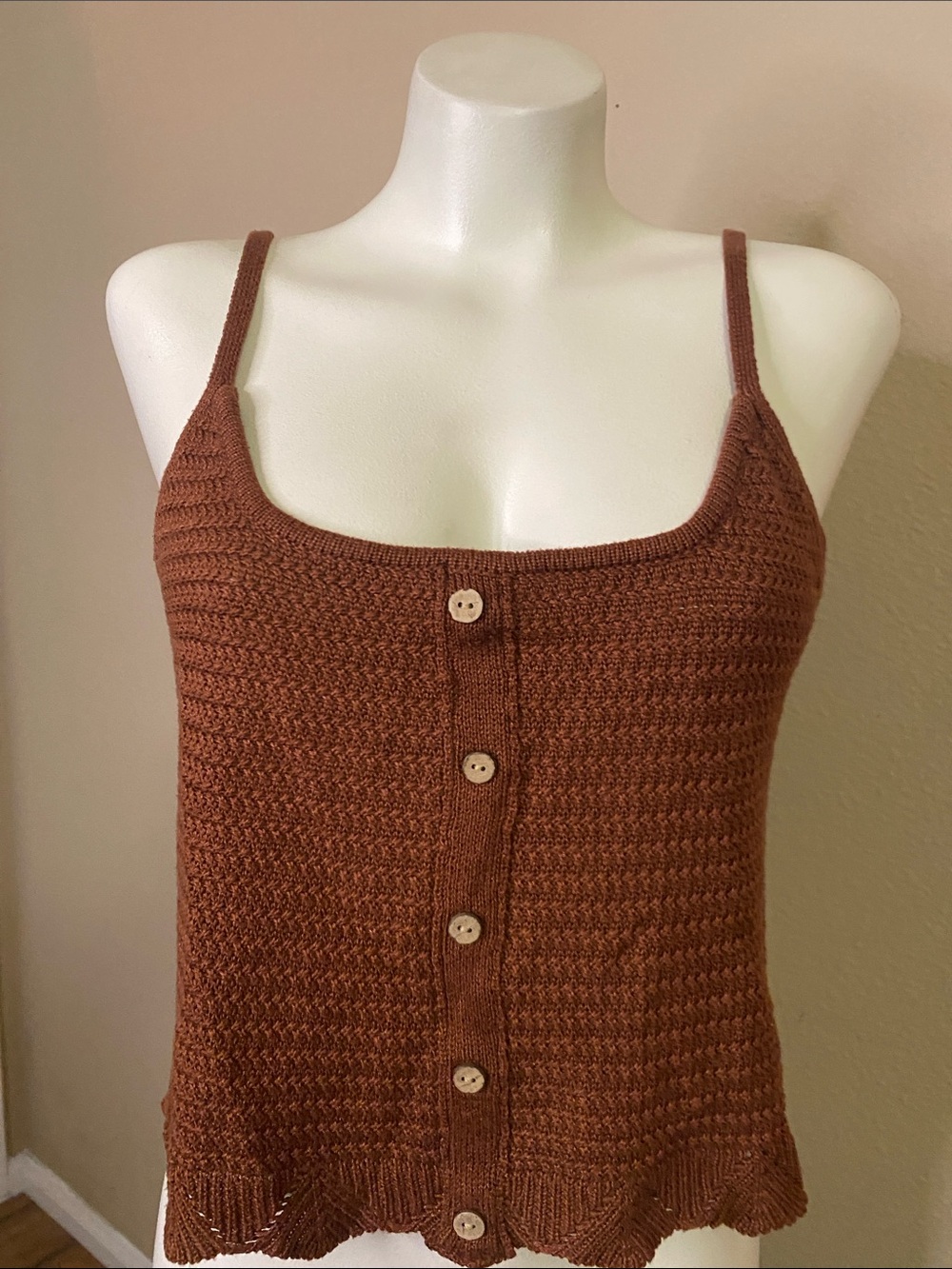 Almost Famous Rust-Brown Textured Knit camisole tank boho Sweater top XL